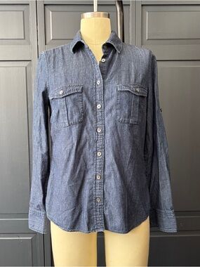 J. Crew Women ‘s Dark Blue Denim Button-Down Shirt